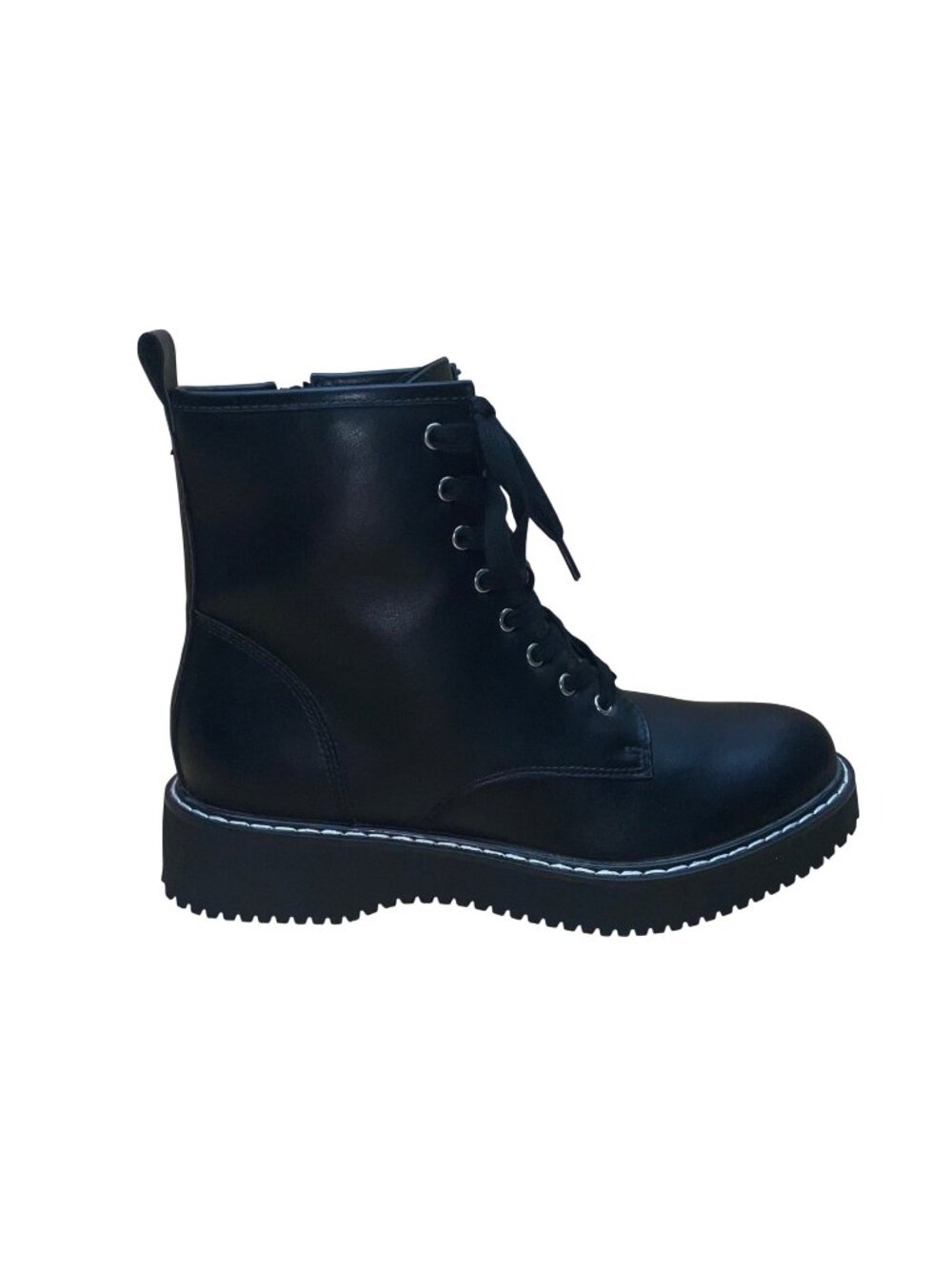 Madden Women’s Black Faux Leather Lace-Up Side Zipper Keen Combat Boots Size 9M